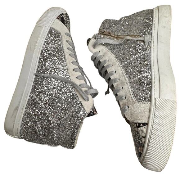 P448 EU 41 Glitter Snakeskin Hi Top Side Zip Sneakers Made In Italy Rebel Chic - Picture 2 of 16